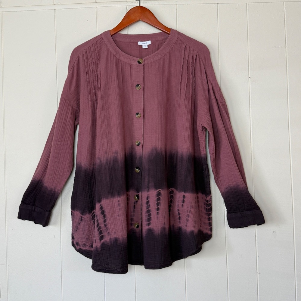 Pure Jill J Jill Womens Tie Dye Gauze Cotton Shirt Rose Ombre Size LP Bohemian
